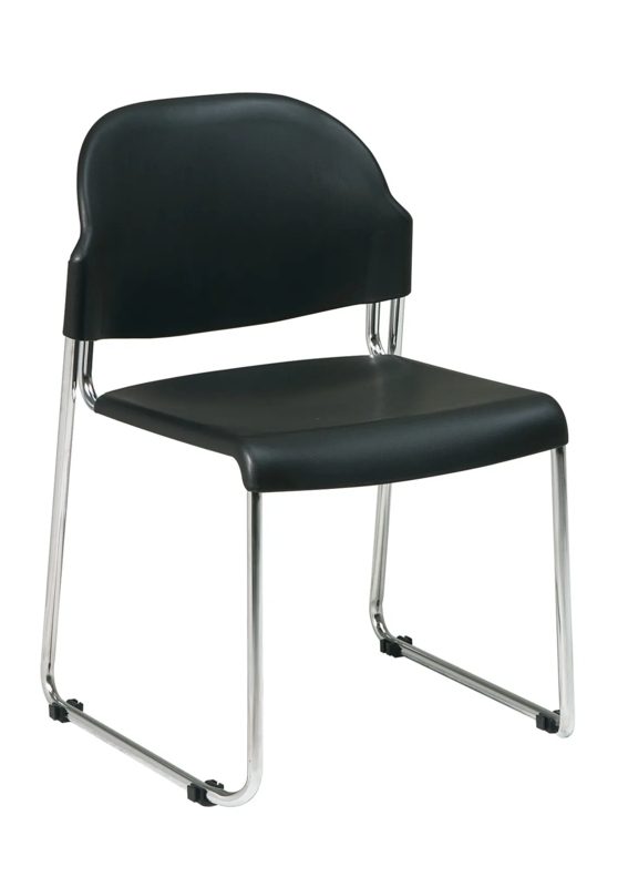 Stacking Chair Black Plastic Polished Chrome Sled Base Minimalist
