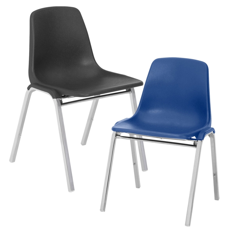 Stacking Chair Blue Molded Plastic Shell Polished Chrome Frame