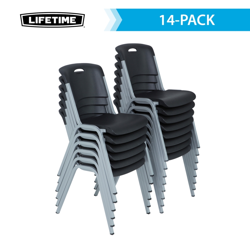 Stacking Chair Commercial Black Plastic Back Handle Cutout Durable
