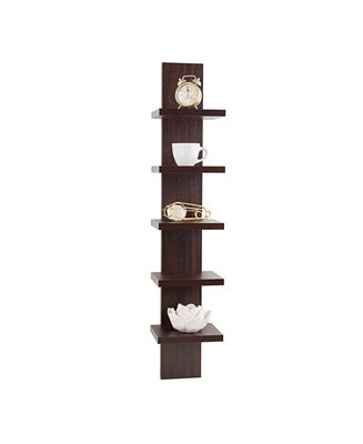 Staggered Spine Wall Shelf in Dark Walnut Finish for Modern Display