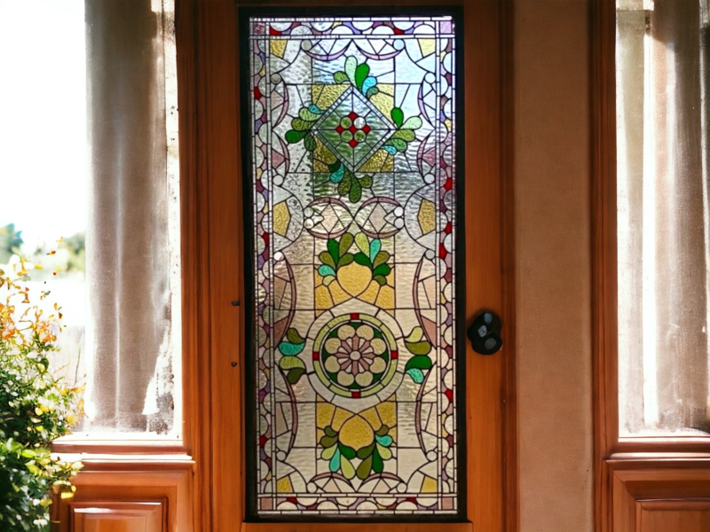 Stained Glass Door Insert Victorian Pastel Palette Botanical Floral