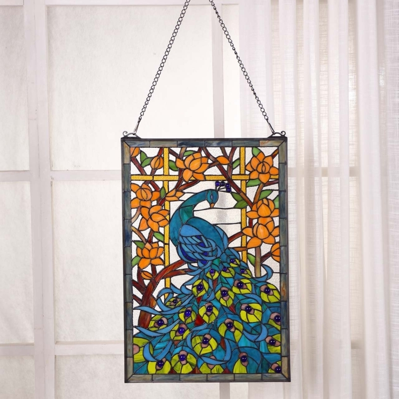 Stained Glass Panel Blue Bird Art, Leaded Glass, Tiffany Style.