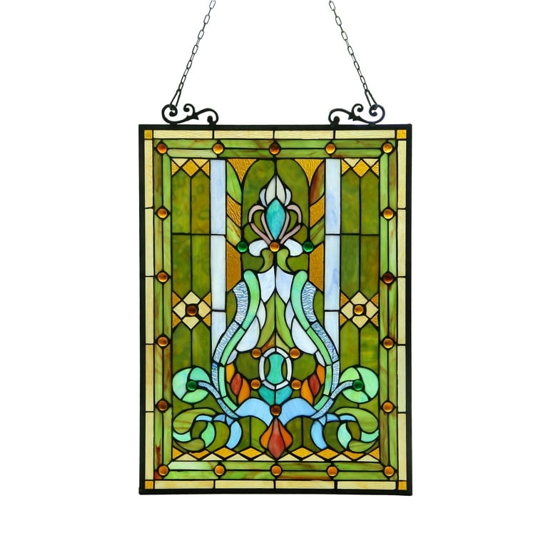 Stained Glass Panel Fleur-de-Lis Motif, Textured Glass.