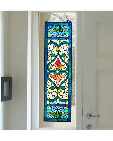 Stained Glass Panel Vertical Sidelight Format Victorian Floral Art
