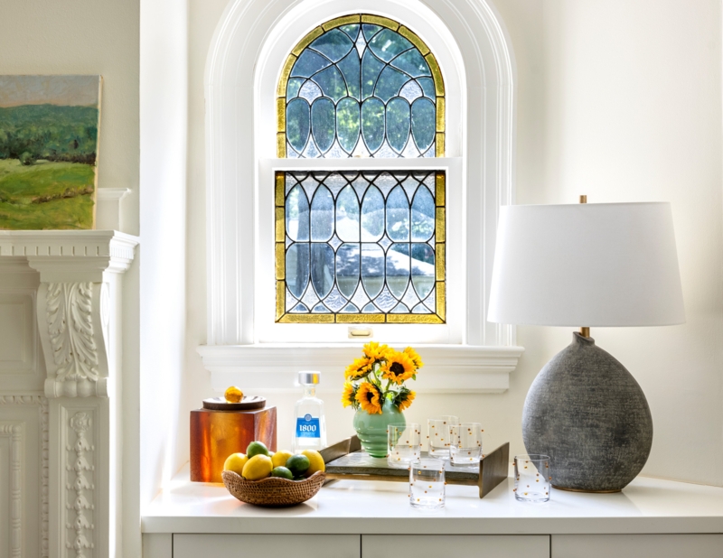 Stained Glass Window Arched Leaded Glass Niche Transitional Bar Decor