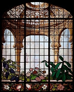 Stained Glass Window Architectural Motif Trompe Loeil Victorian Style