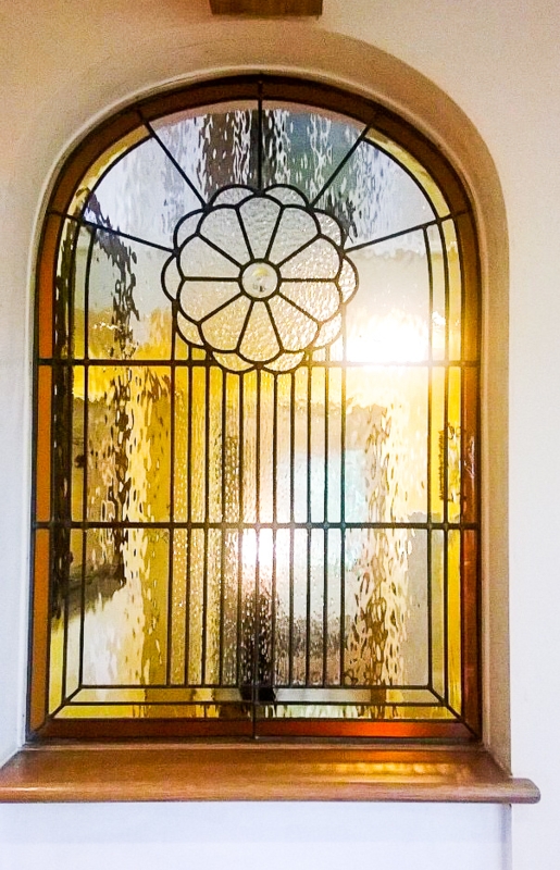 Stained Glass Window Floral Rosette Rippled Glass Arts And Crafts Panel