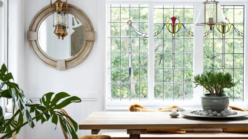 Stained Glass Window Leadlight Pattern Segmented Mirror Dining Room