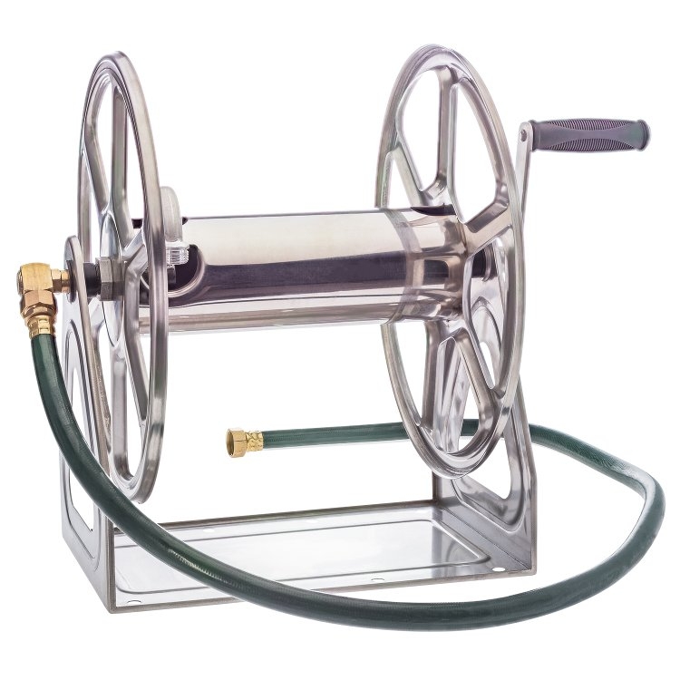 Stainless Steel Hose Reel Polished Finish Five Spoke Design Wall Mount