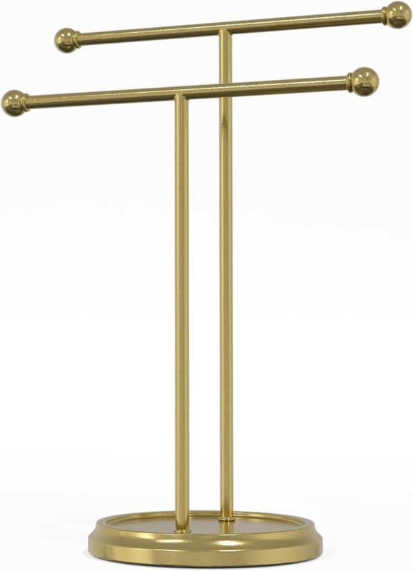 Standing Towel Holder Double T-Bar Brushed Gold Tiered Vanity Stand