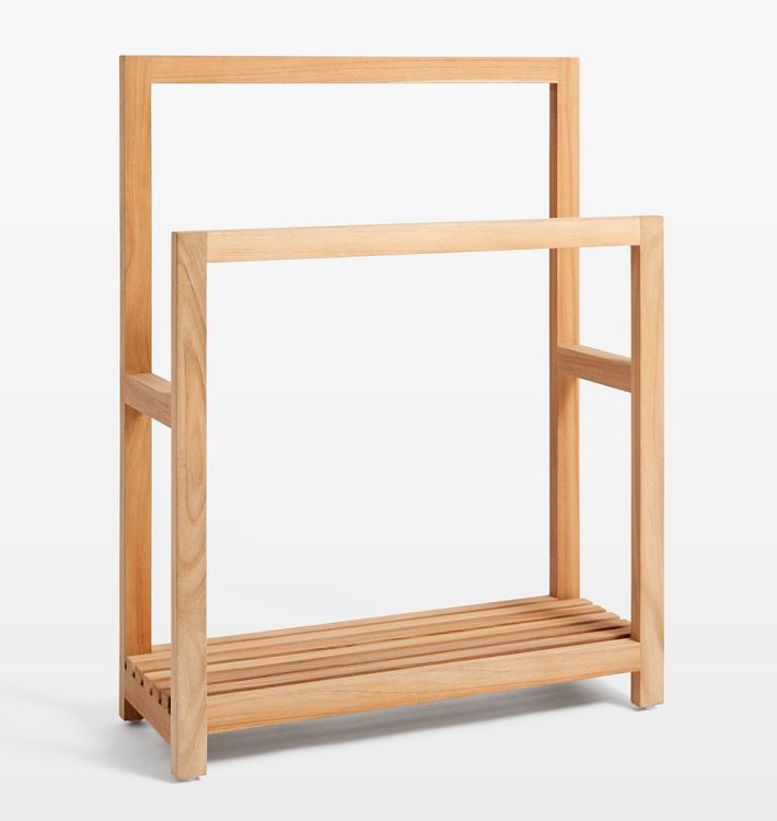 Standing Towel Rack with Staggered Rails in Teak Wood