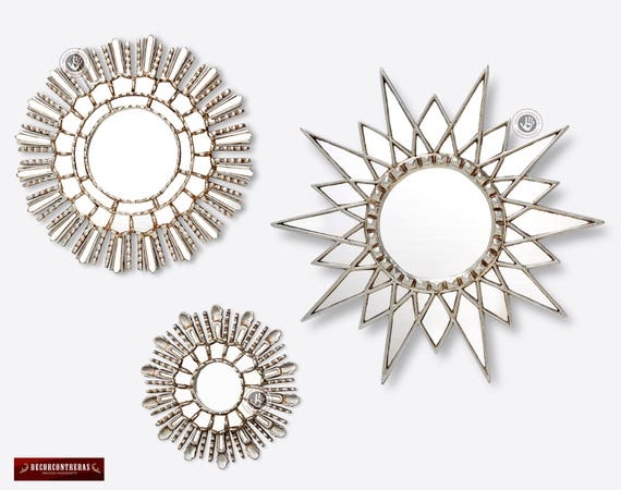 Starburst Mirror Set Peruvian Silver Leaf Celestial Motif