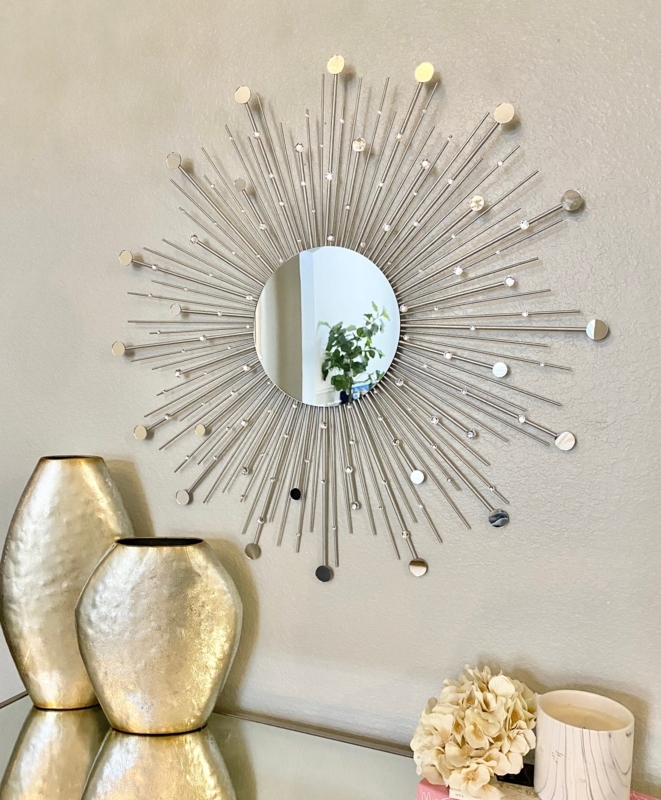 Starburst Mirror with Rhinestone Embellishments and Varying Rods