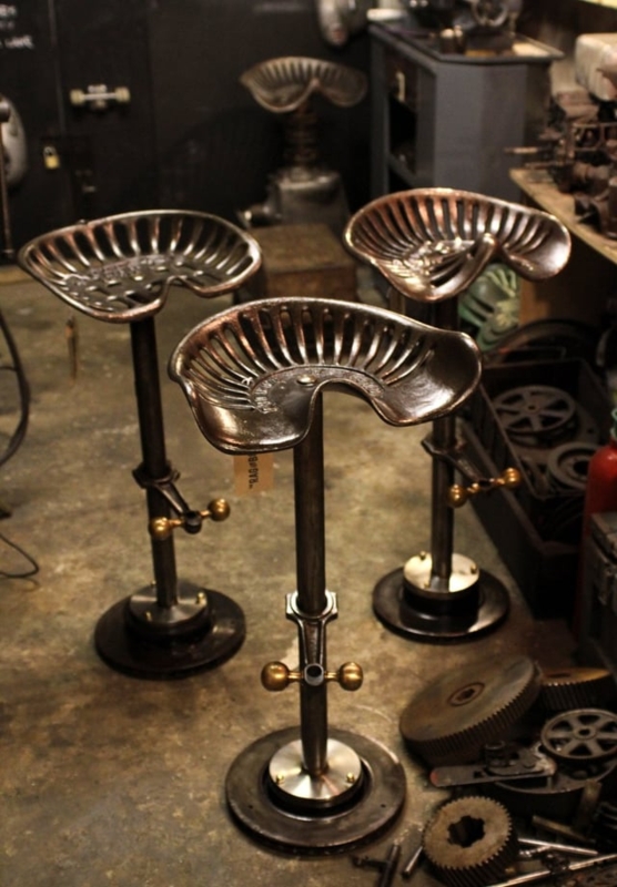 Steampunk Bar Stool Slatted Tractor Seat Brass Footrest Knobs