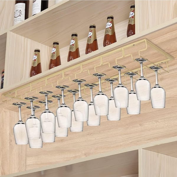 Stemware Hanger 8-Row Capacity Gold Finish Hardware 8-Row Wine Glass Rack