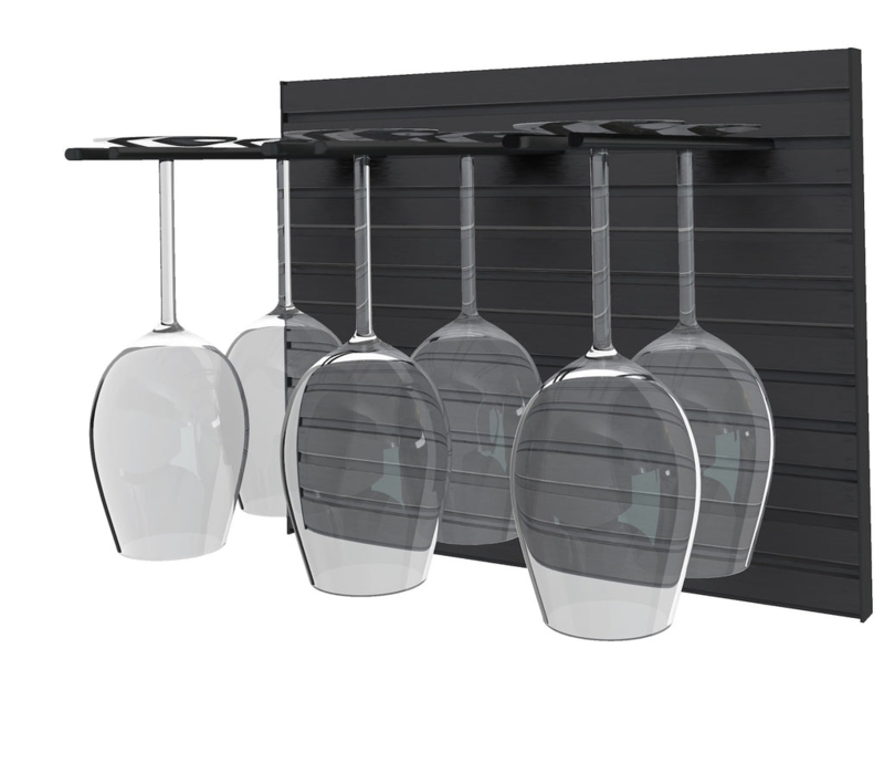 Stemware Rack Horizontal Slats Matte Black Industrial Stemware Storage