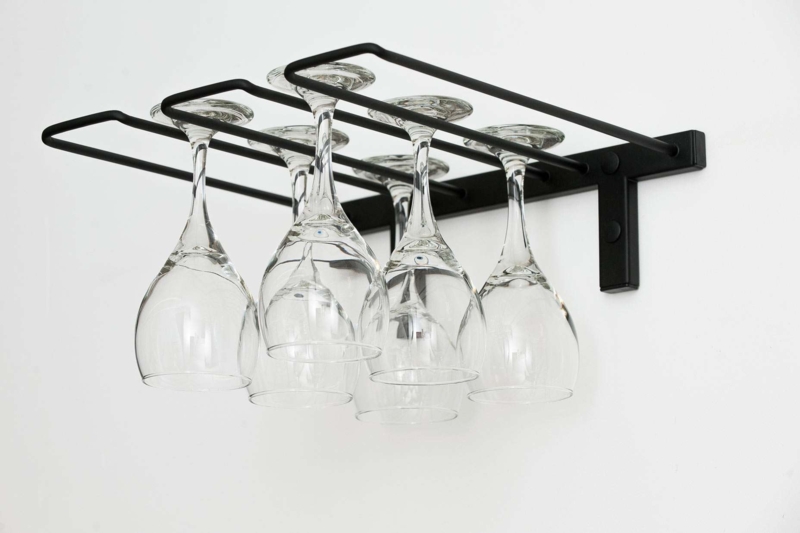 Stemware Rack Matte Black Metal T-Bracket Mount Minimalist Bar Hardware