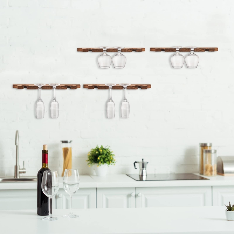 Stemware Rack Walnut Finish Slotted Design Modular Wine Glass Rack
