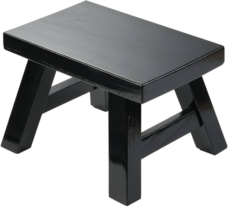 Step Stool Black Wood Rectangular Splayed Legs Semi-Gloss Finish Rustic