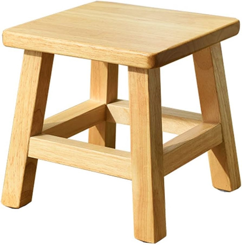 Step Stool Square Honey Oak Wood Cross Bracing Rounded Corners Low Profile