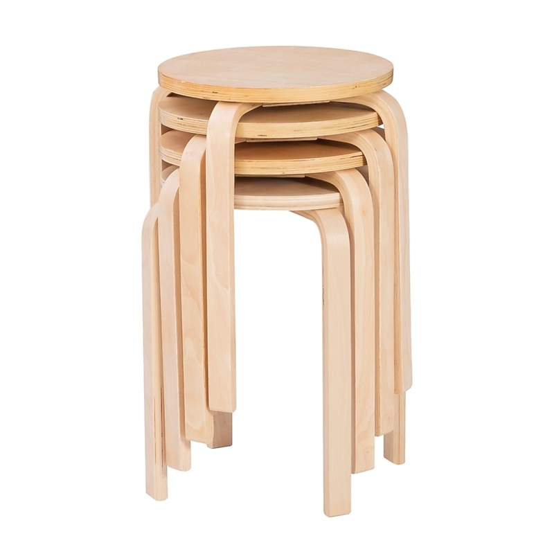 Stool Stackable Bentwood Natural Plywood Circular Seat Curved Legs Scandi