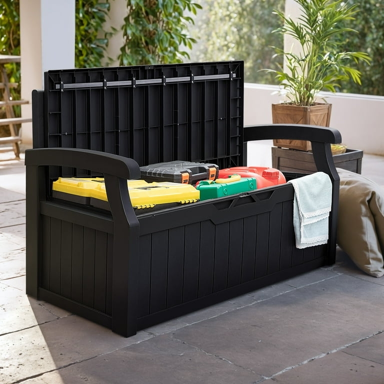 Storage Bench 80 Gallon Matte Black Resin Deck Box