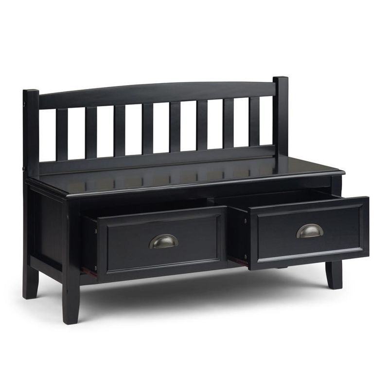 Storage Bench: Black Farmhouse with Slatted Backrest