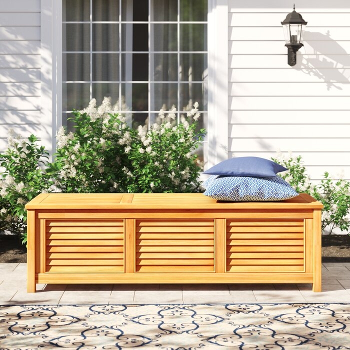 Storage Bench: Coastal Teak Deck Cushion Box, Three Panel Front