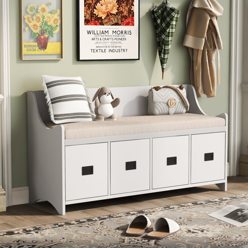 Storage Bench: Cottage Style with Integrated Backrest and Arched Base