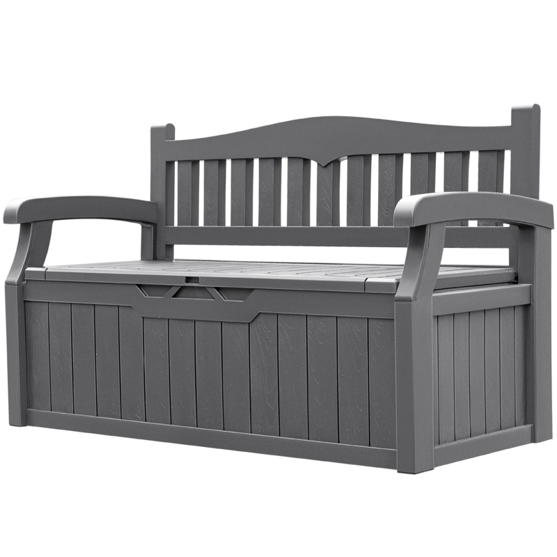 Storage Bench Dark Grey Resin 80 Gallon Vertical Slat Back