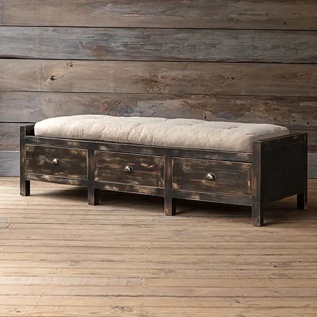 Storage Bench: Distressed Charcoal with Six-Leg Support