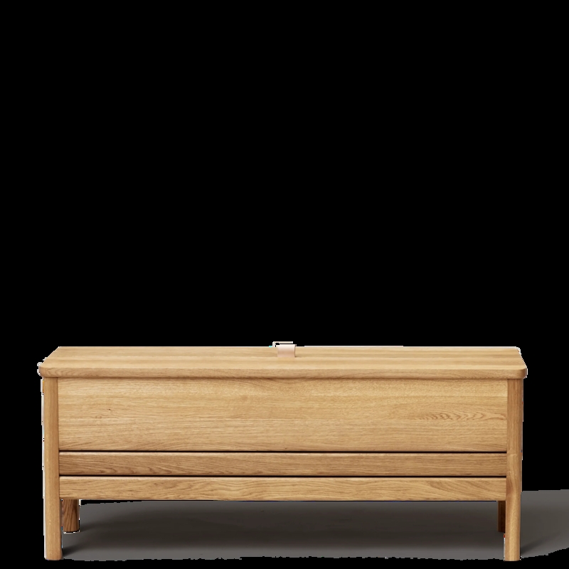 Storage Bench: Leather Pull Tab, Horizontal Planking, Minimalist Wooden Chest