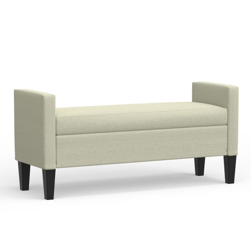 Storage Bench Light Beige Truncated Arms Tapered Legs Matte Black