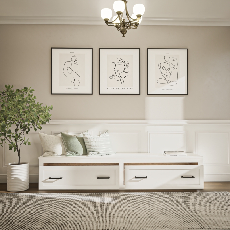 Storage Bench: Low Profile Shaker Style with Slim Pulls