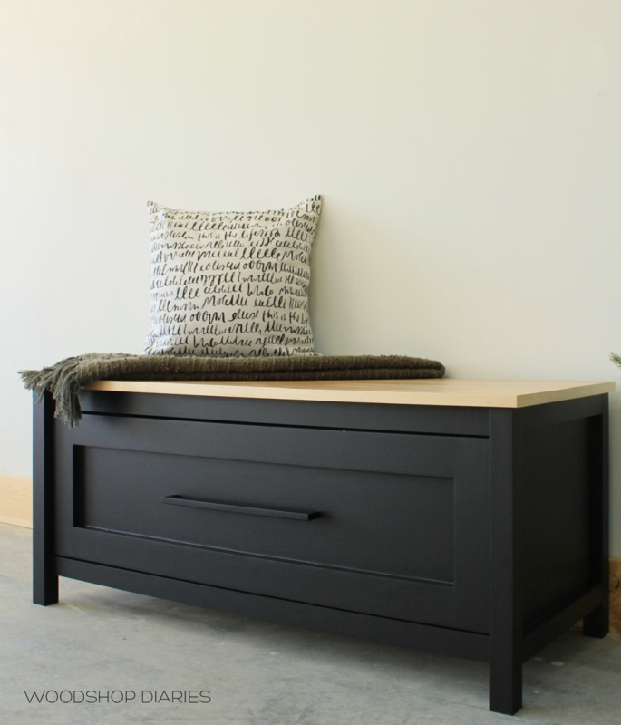 Storage Bench: Matte Black Base with Light Wood Top