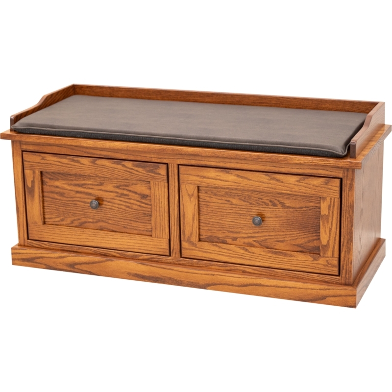 Storage Bench: Non-Slip Cushion, Recessed Panels, Warm Cherry Wood Bench