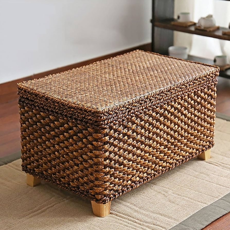 Storage Bench Rectangular Chunky Weave Rustic Wood Feet