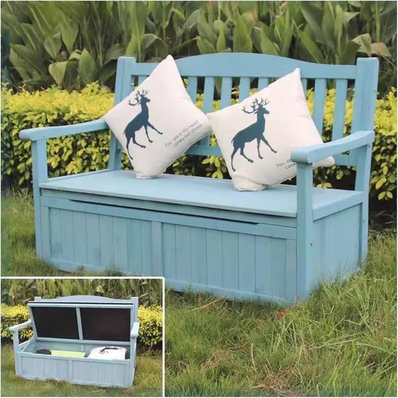 Storage Bench Sky Blue Painted Wood Flip Top Lid Cottage Style