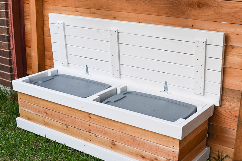 Storage Bench Two Tone Wood Integrated Resin Bins Rustic
