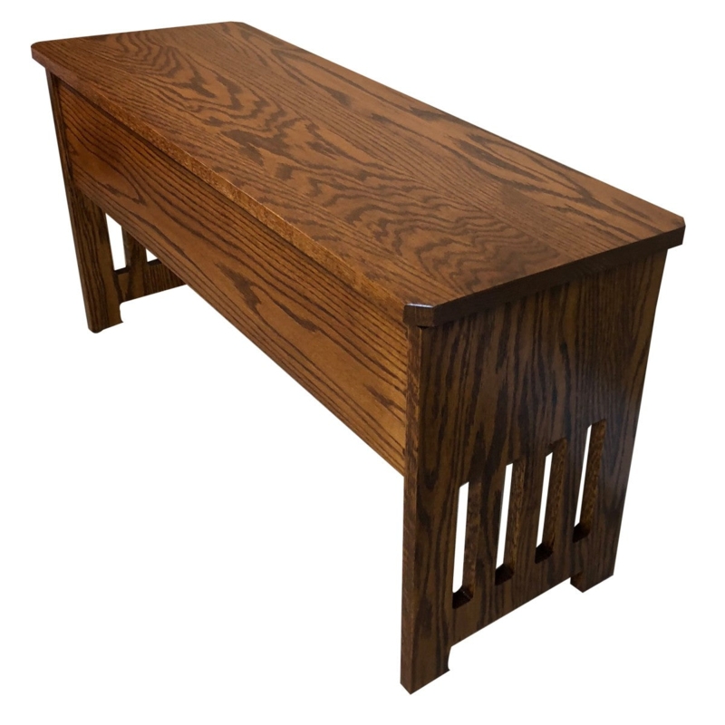 Storage Bench: Vertical Slat Cutouts, Cathedral Wood Grain, Mission Style