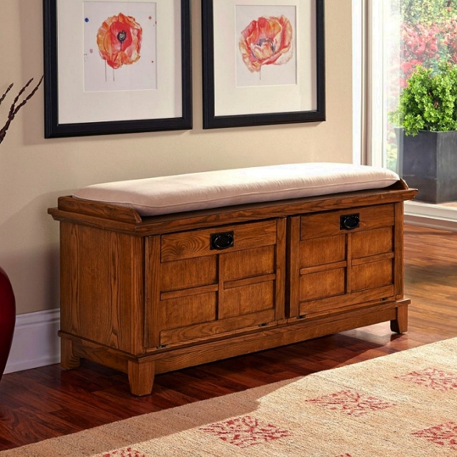 Storage Bench with Grid Paneling, Ring Hardware, Tapered Legs