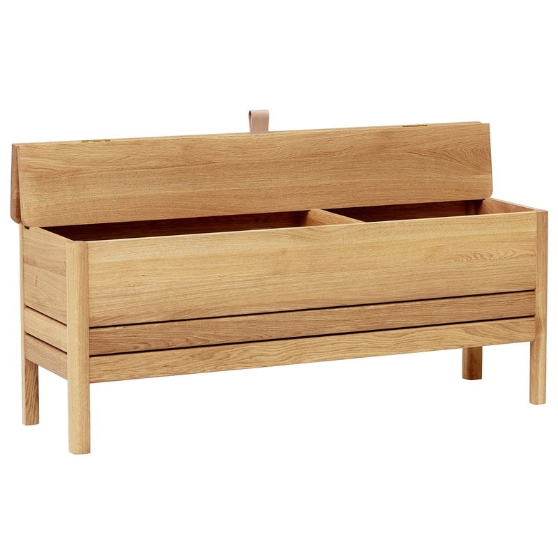 Storage Bench with Internal Divider, Leather Pull, White Oak Design