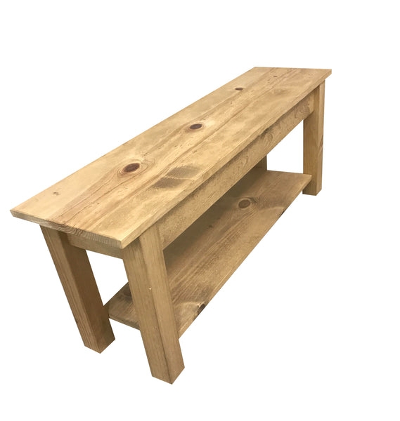 Storage Bench with Lower Shelf, Visible Knots, Golden Oak Wood Grain