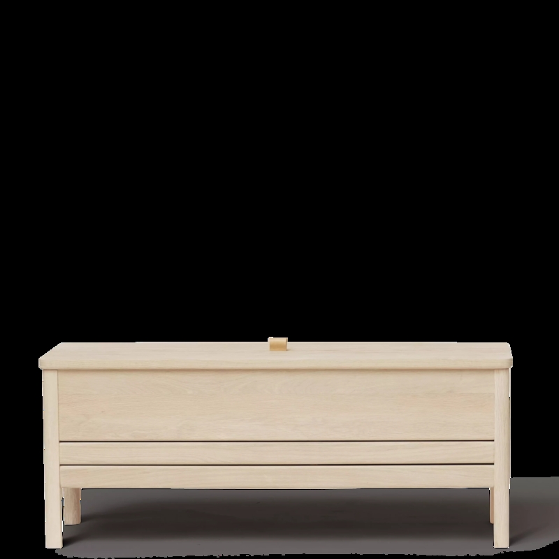 Storage Bench with Rounded Seat Edges, Horizontal Grooves, Blonde Wood