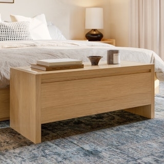 Storage Bench with Slab Legs, Integrated Storage, Minimalist Wood Trunk