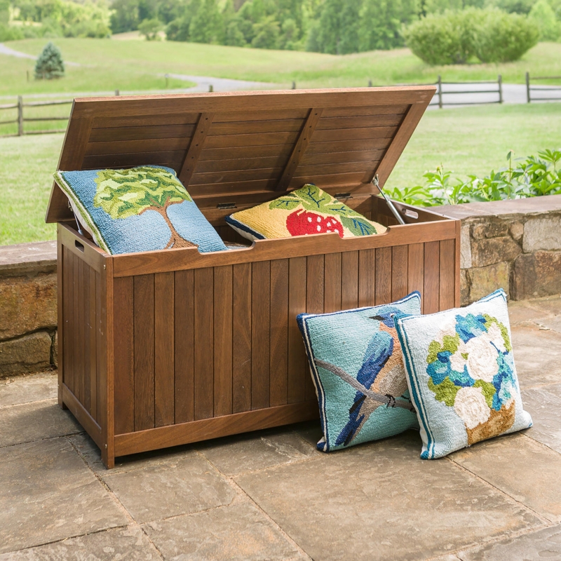 Storage Box: Natural Wood Deck Box with Cut Out Handles