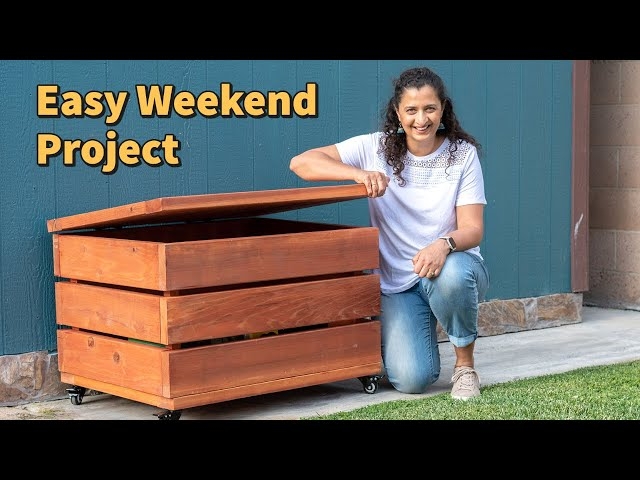 Storage Box: Warm Cedar Mobile Slatted Patio Trunk