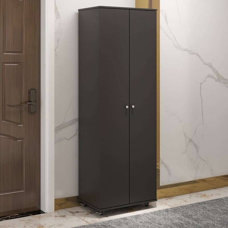 Storage Cabinet Charcoal Gray Matte Finish Caster Wheels Tall