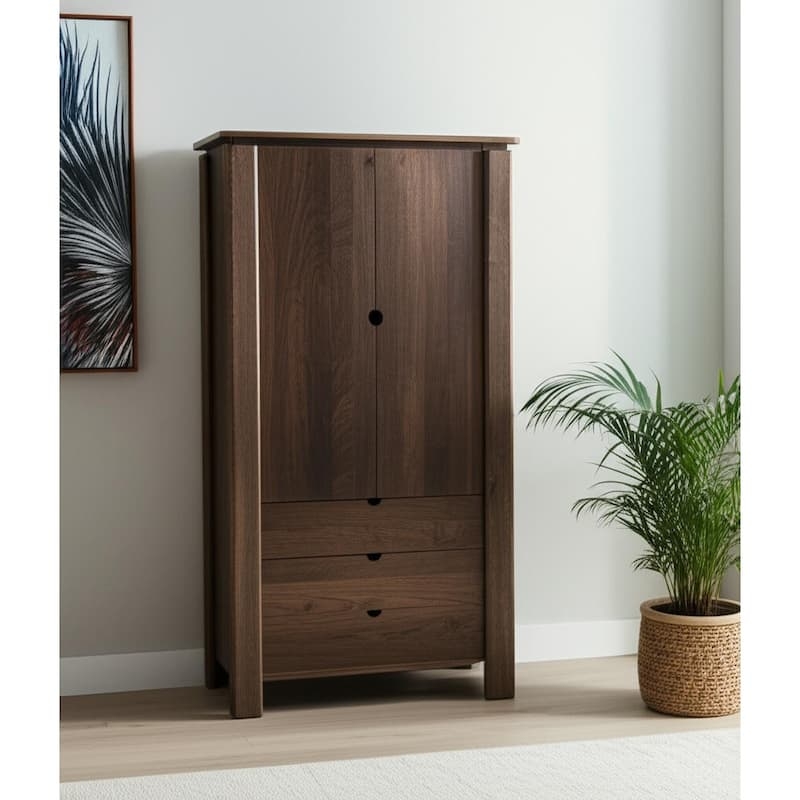 Storage Cabinet Finger Pull Cutouts Dark Walnut Minimalist Armoire