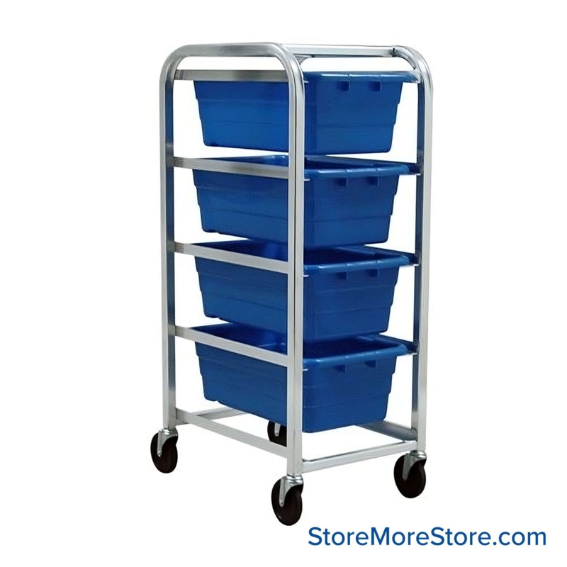 Storage Cart Four-Tier Industrial Metal Frame with Cobalt Blue Bins